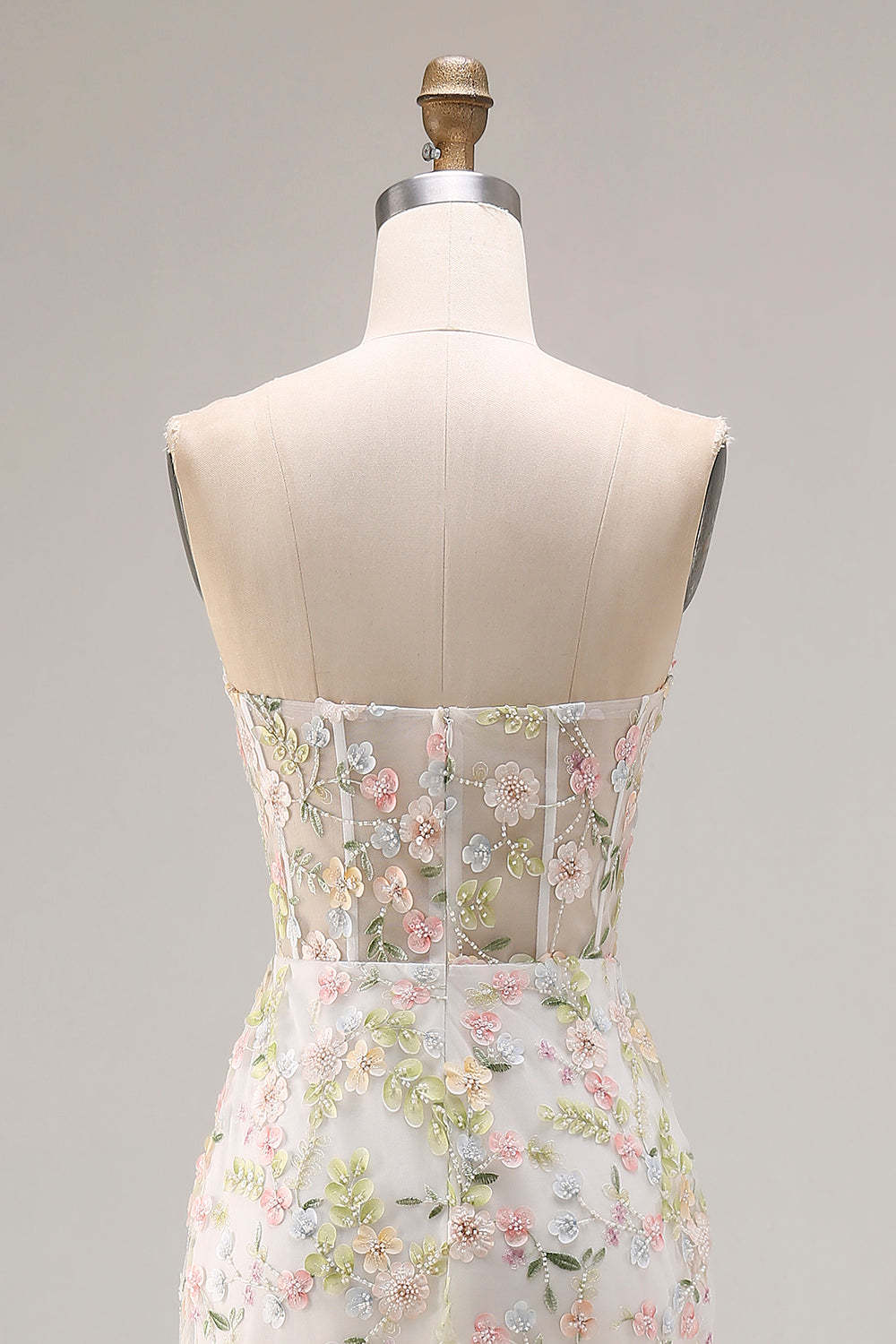 Floral Beaded White Mermaid Sweetheart Long Corset Prom Dress with Slit