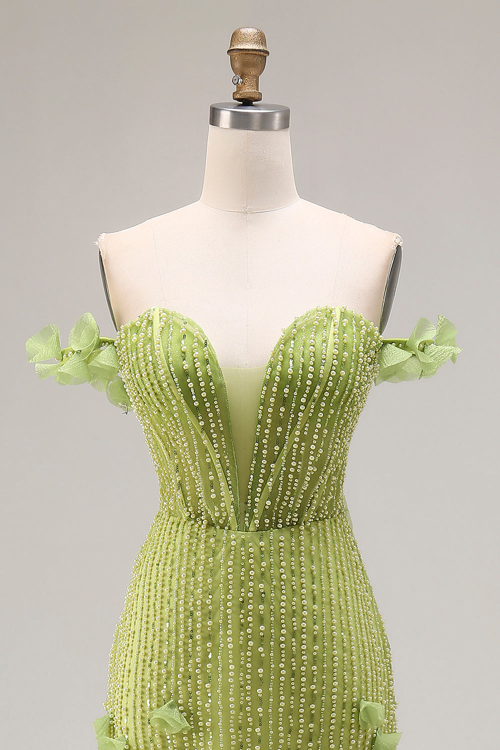 Sparkly Mermaid Green Beaded Off the Shoulder Corset Long Prom Dress