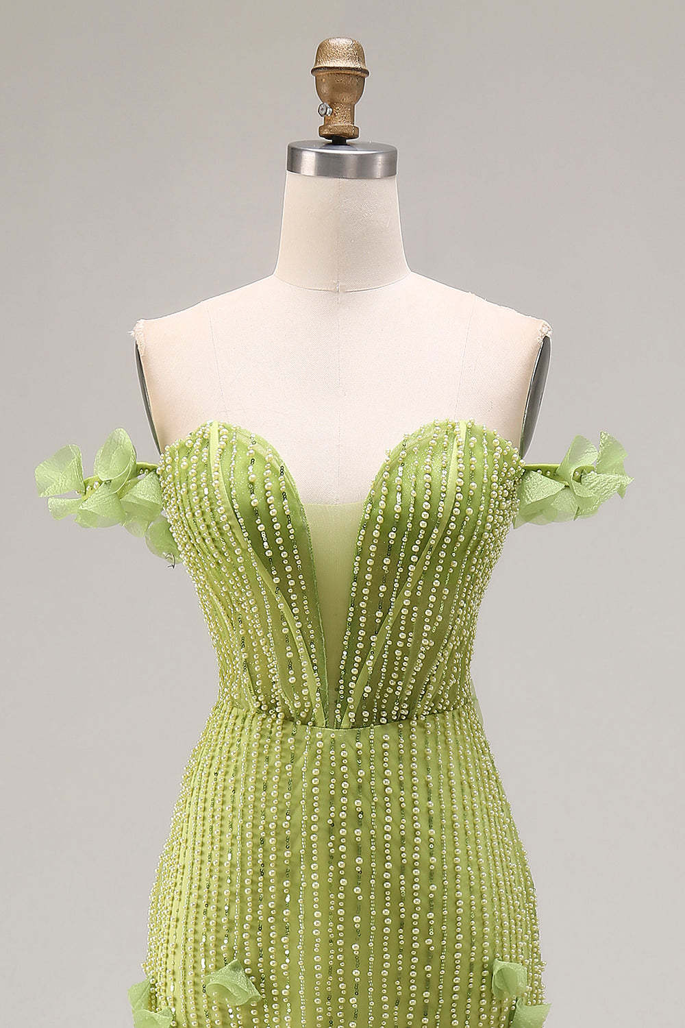 Sparkly Mermaid Green Beaded Off the Shoulder Corset Long Prom Dress