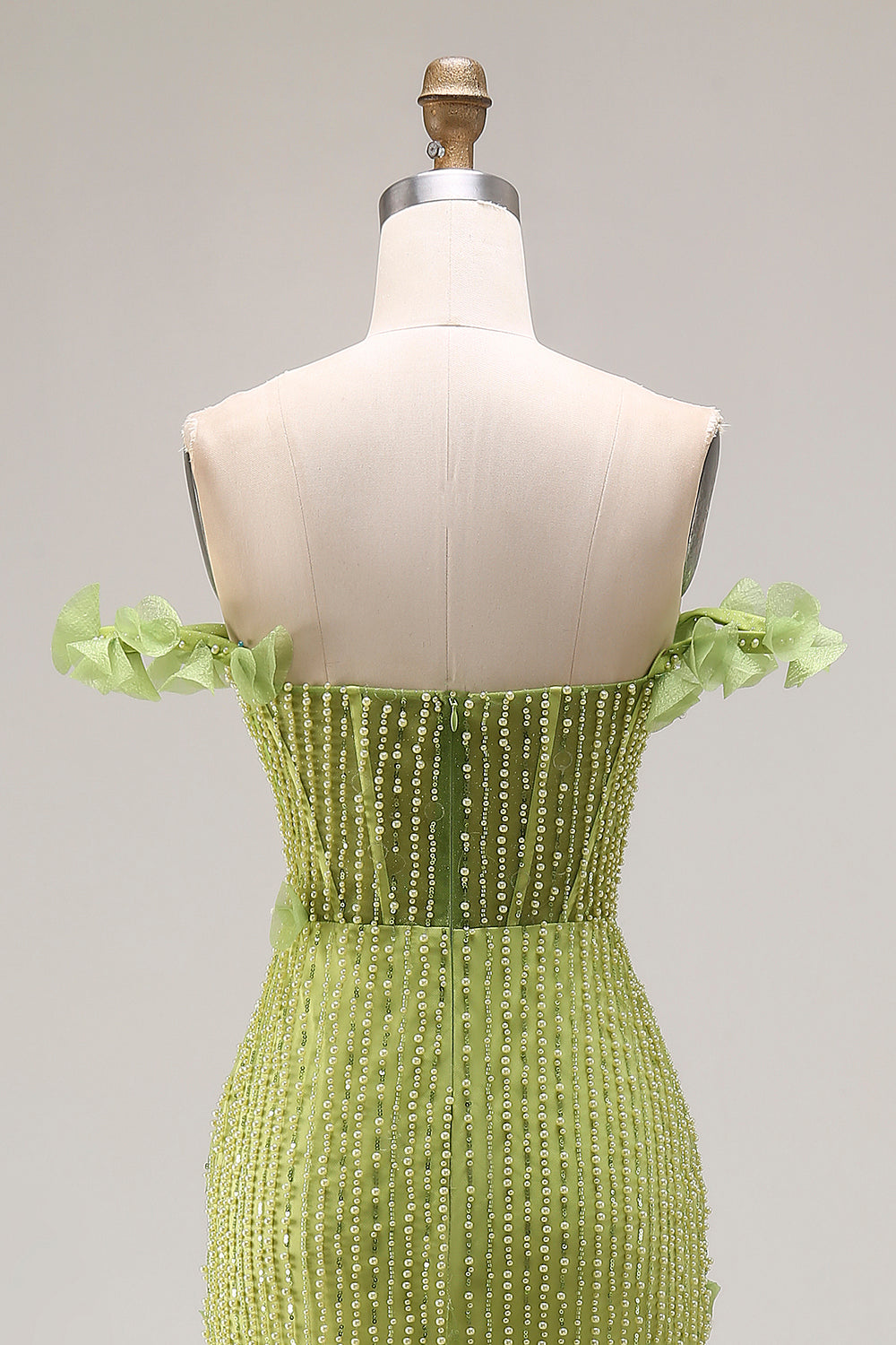 Sparkly Mermaid Green Beaded Off the Shoulder Corset Long Prom Dress