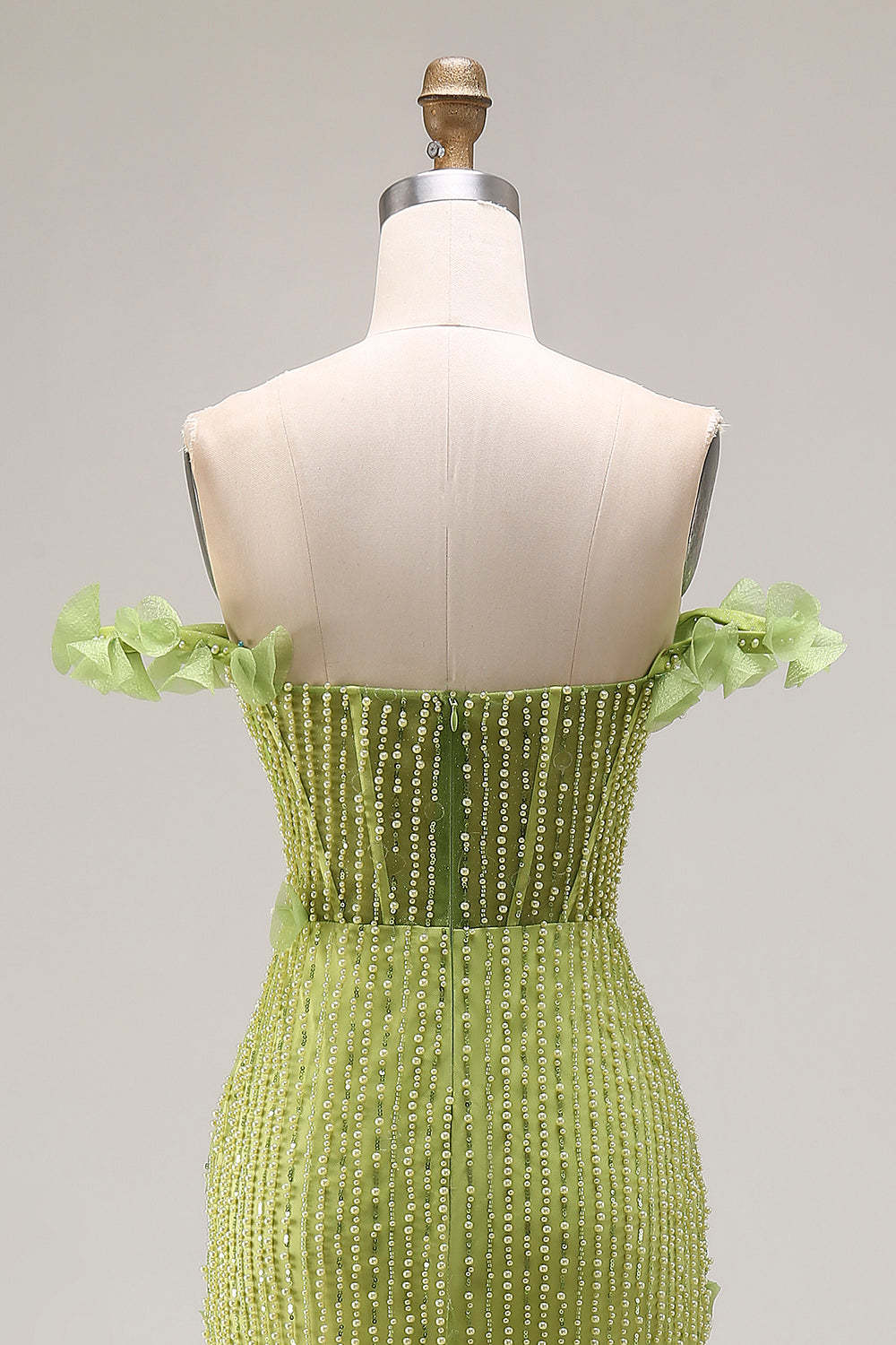 Sparkly Mermaid Green Beaded Off the Shoulder Corset Long Prom Dress