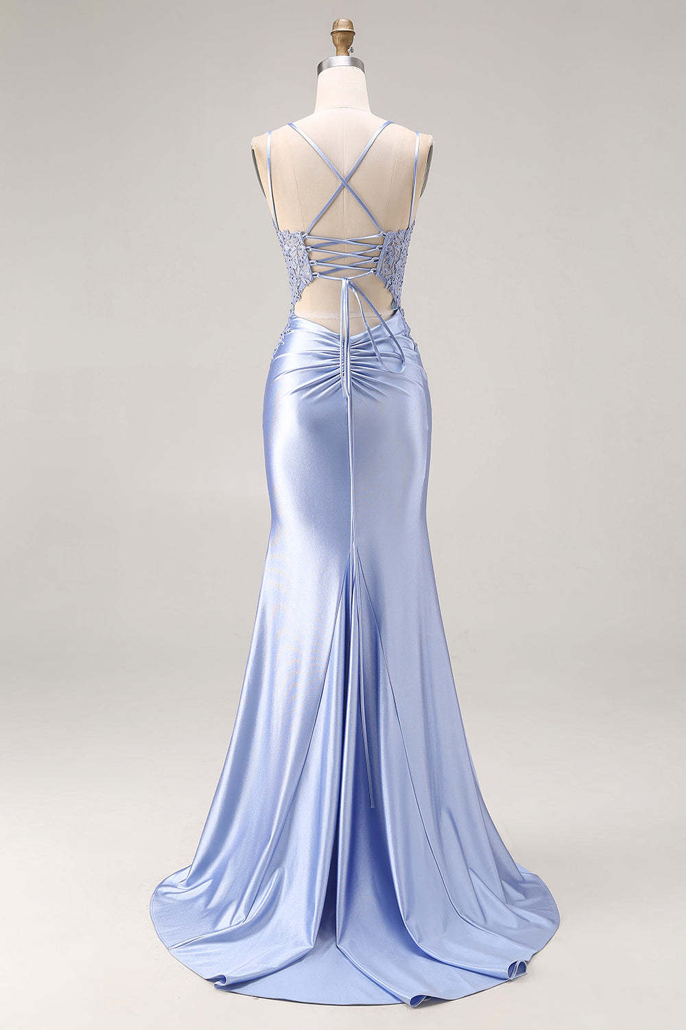 Dusty Blue Mermaid Spaghetti Straps Maxi Prom Dress with Slit