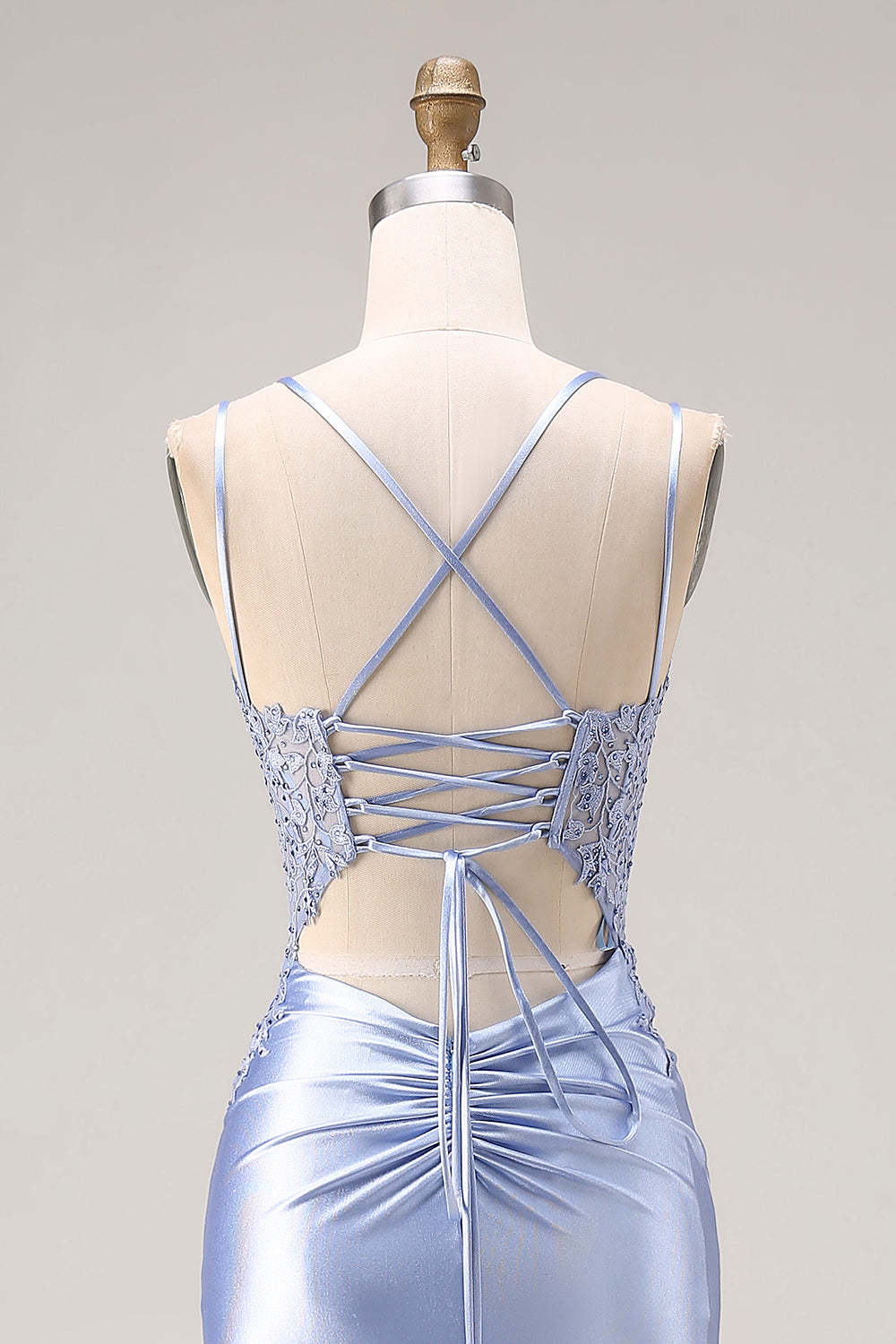 Dusty Blue Mermaid Spaghetti Straps Maxi Prom Dress with Slit