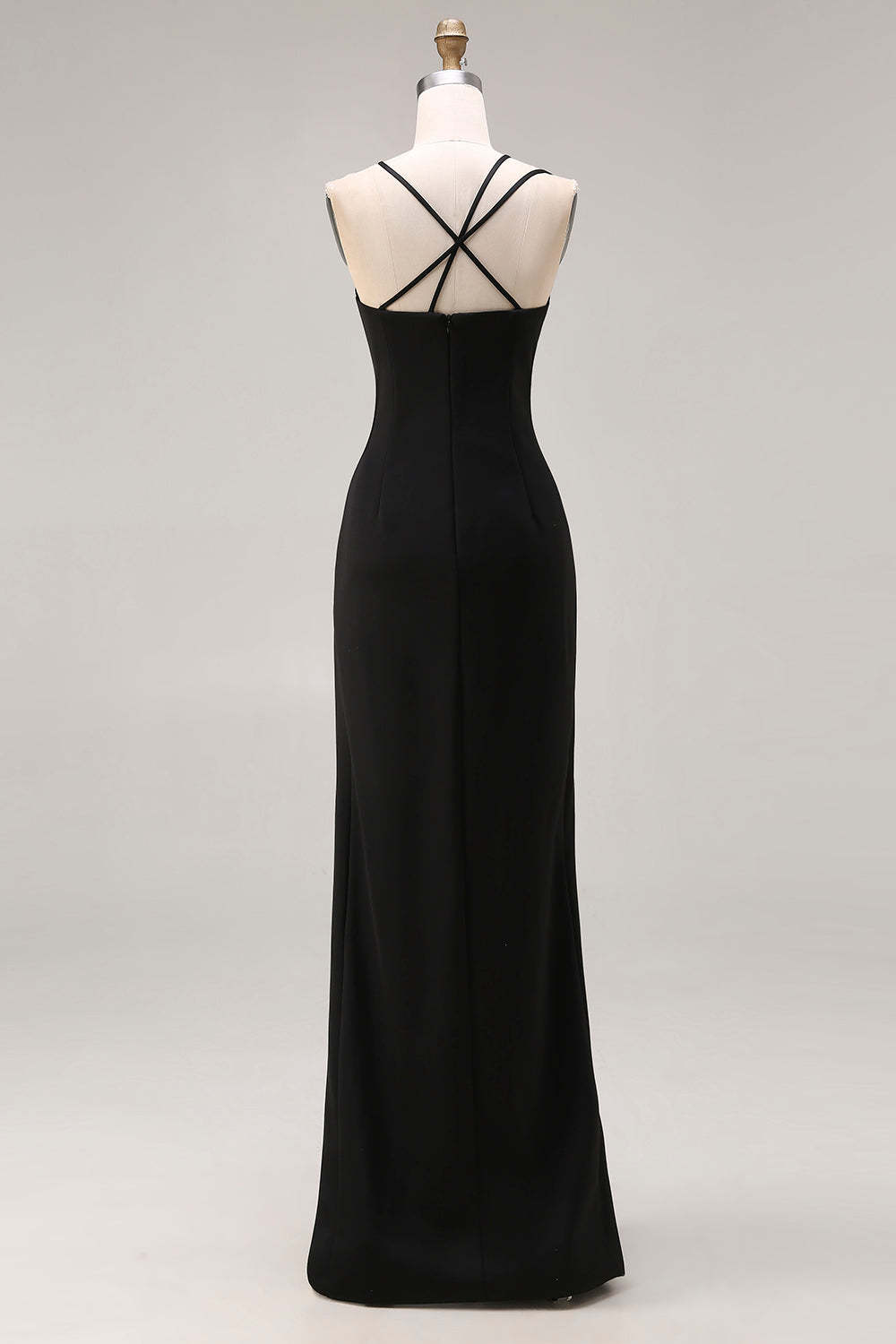 Black Spaghetti Straps Mermaid Maxi Prom Dress with Slit