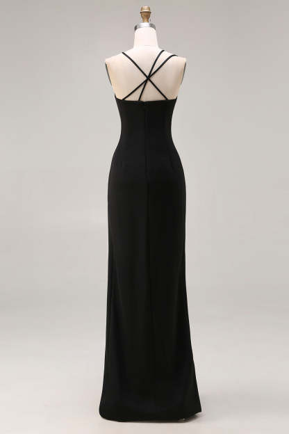 Black Spaghetti Straps Mermaid Maxi Prom Dress with Slit