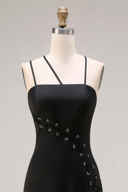 Black Spaghetti Straps Mermaid Maxi Prom Dress with Slit