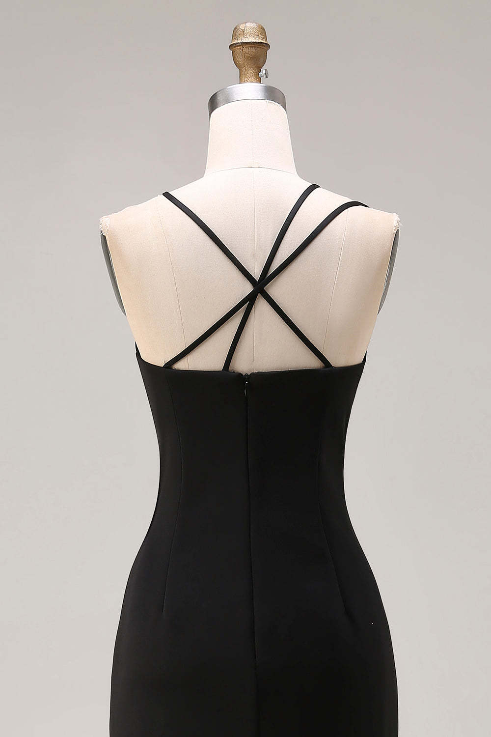 Black Spaghetti Straps Mermaid Maxi Prom Dress with Slit