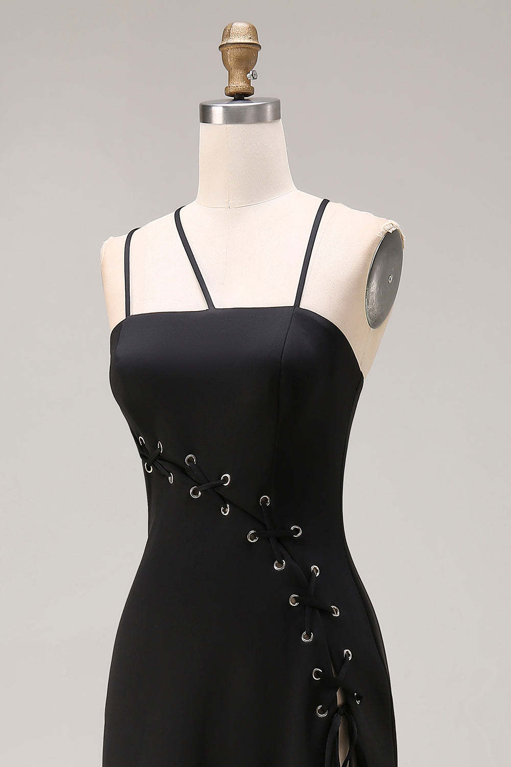 Black Spaghetti Straps Mermaid Maxi Prom Dress with Slit