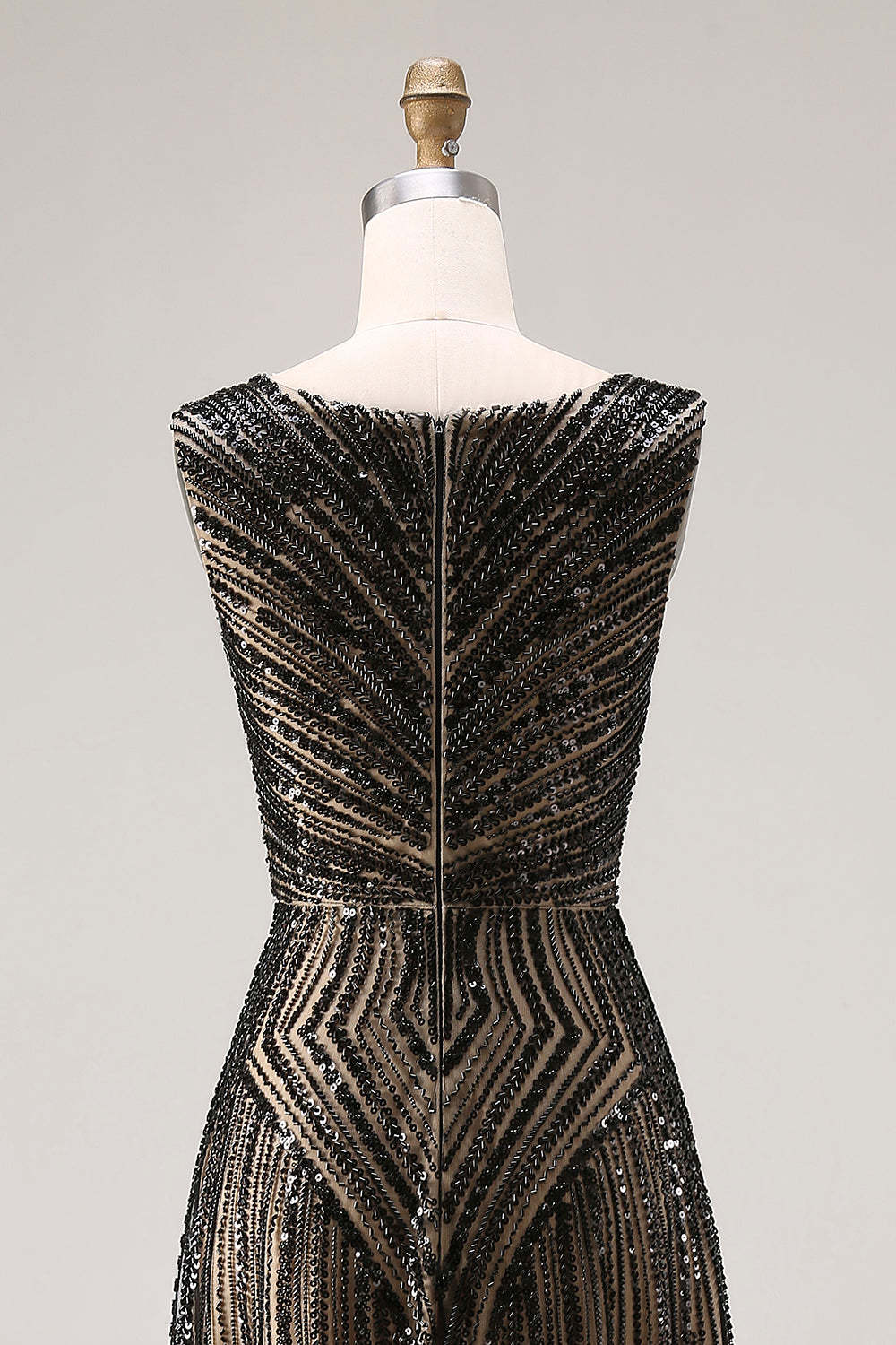 Sparkly Black Beaded V-Neck A Line Maxi Prom Dress