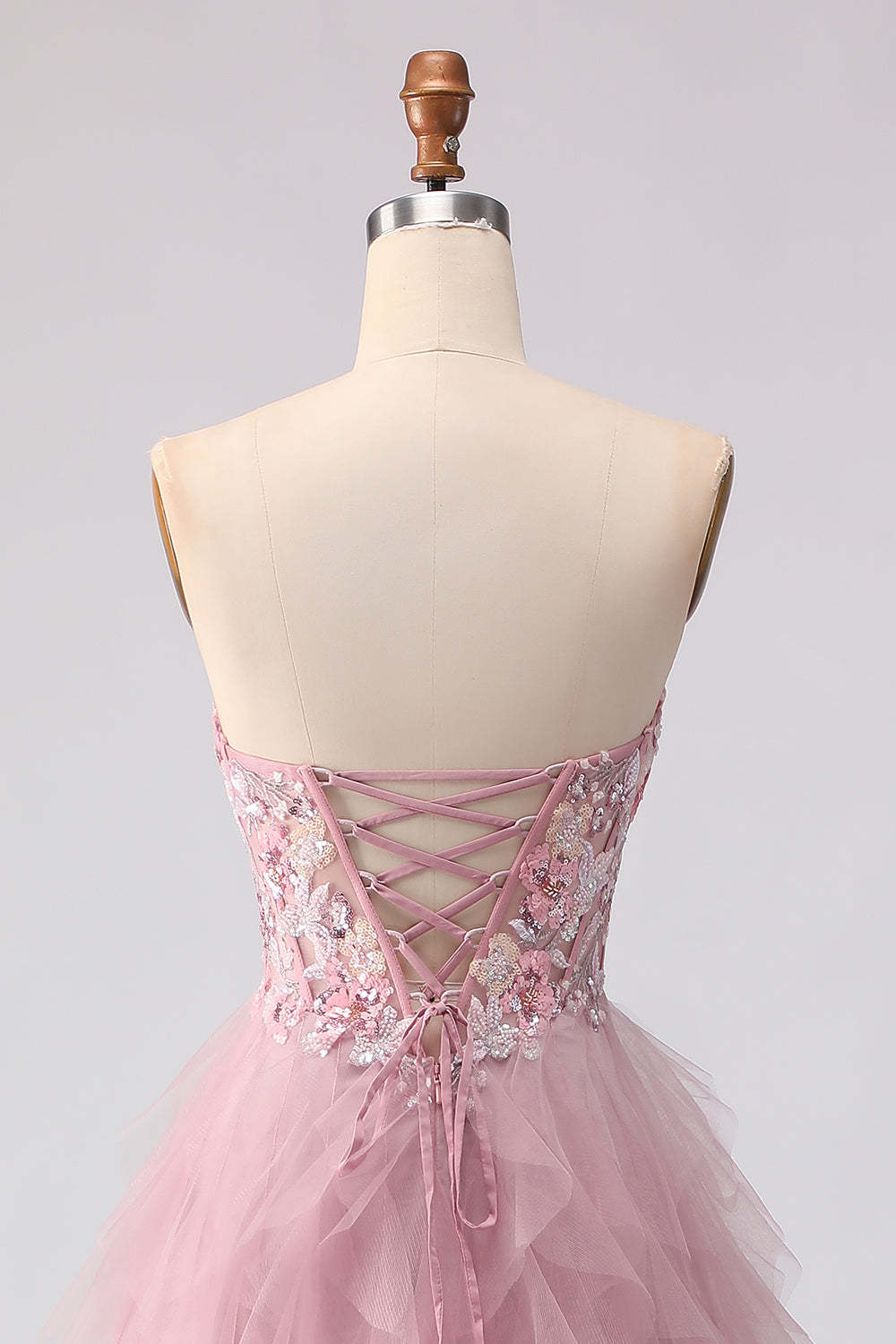 Floral Pink Tulle Sweetheart A Line Long Prom Dress with Beading