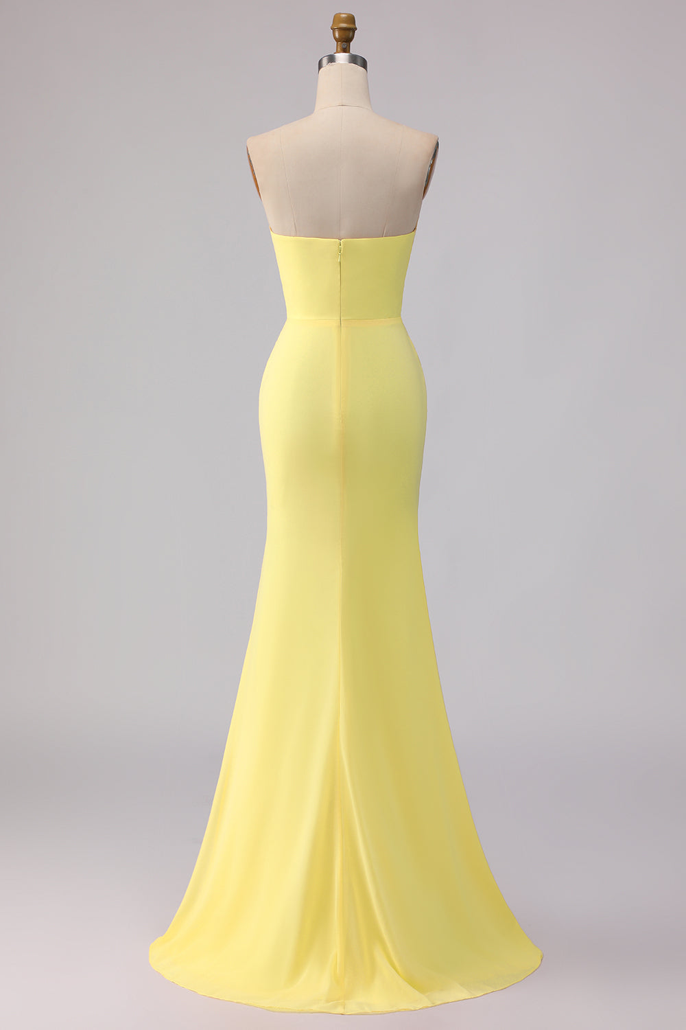 Yellow Mermaid Chiffon Ruched Strapless Long Bridesmaid Dress