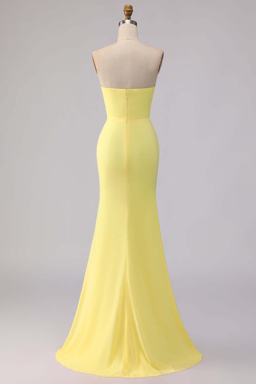 Yellow Mermaid Chiffon Ruched Strapless Long Bridesmaid Dress