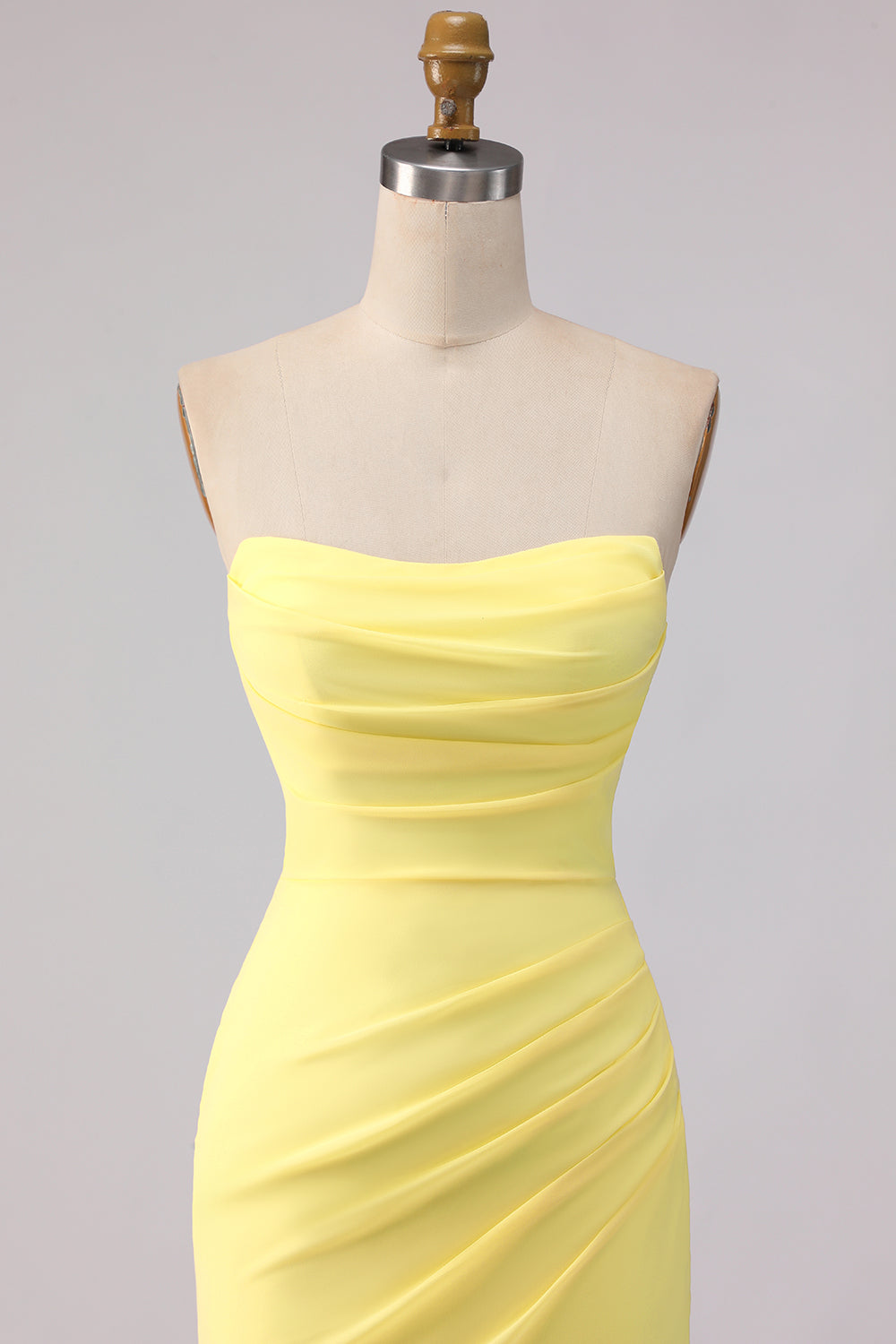 Yellow Mermaid Chiffon Ruched Strapless Long Bridesmaid Dress
