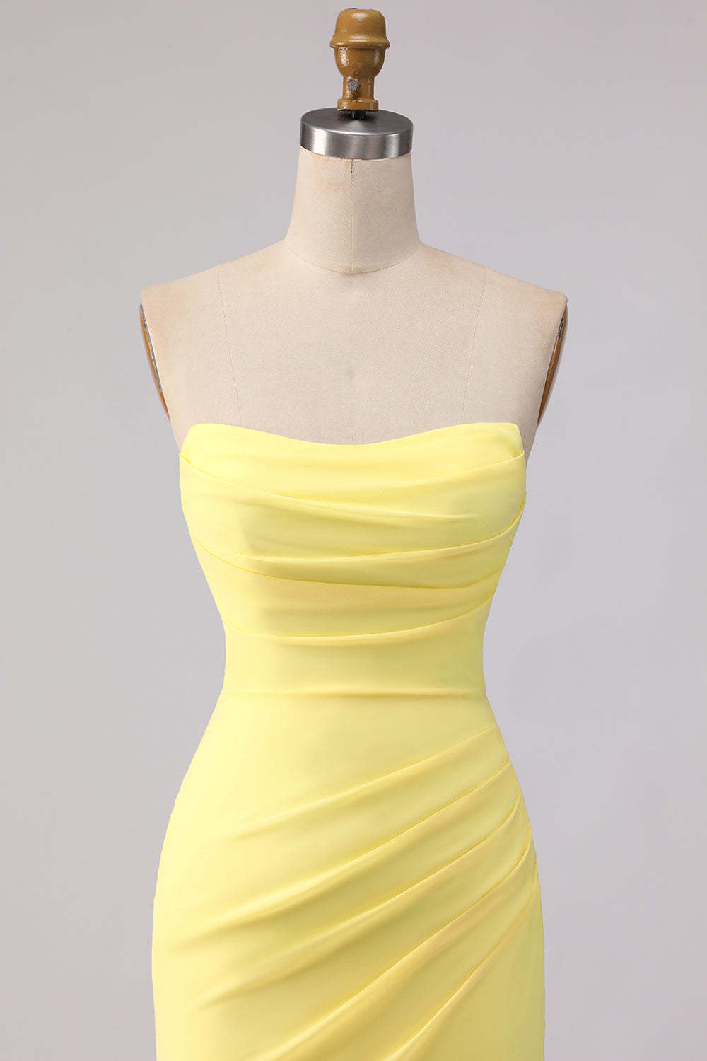 Yellow Mermaid Chiffon Ruched Strapless Long Bridesmaid Dress