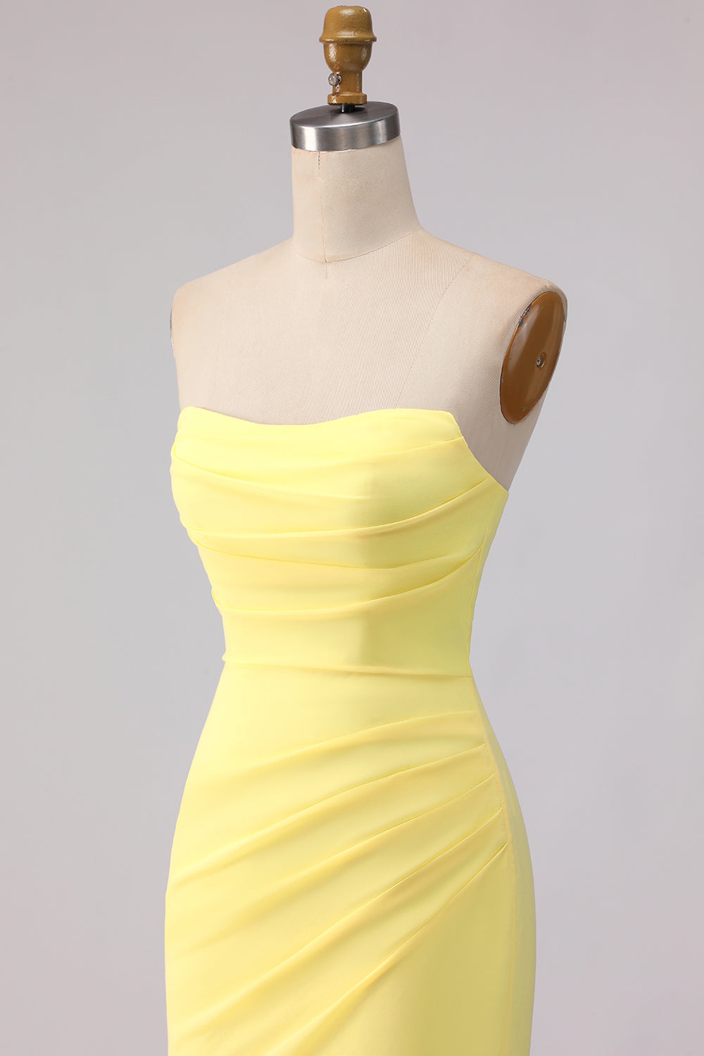 Yellow Mermaid Chiffon Ruched Strapless Long Bridesmaid Dress