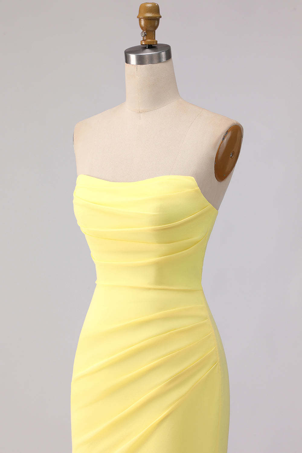 Yellow Mermaid Chiffon Ruched Strapless Long Bridesmaid Dress