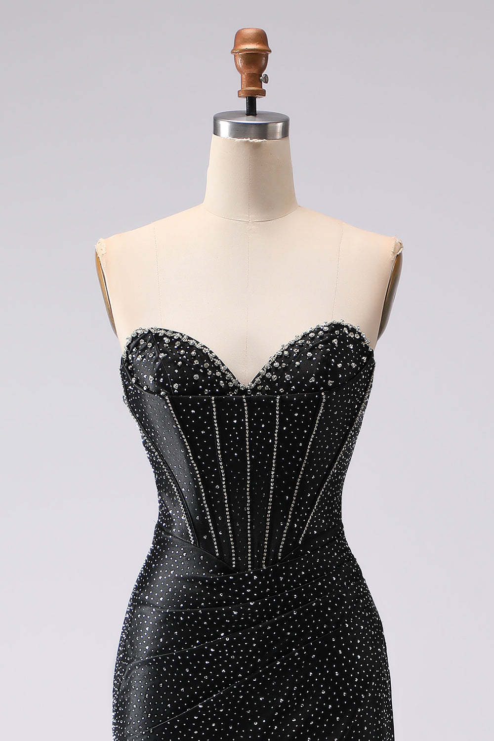 Sparkly Black Mermaid Beaded Sweetheart Maxi Corset Prom Dress