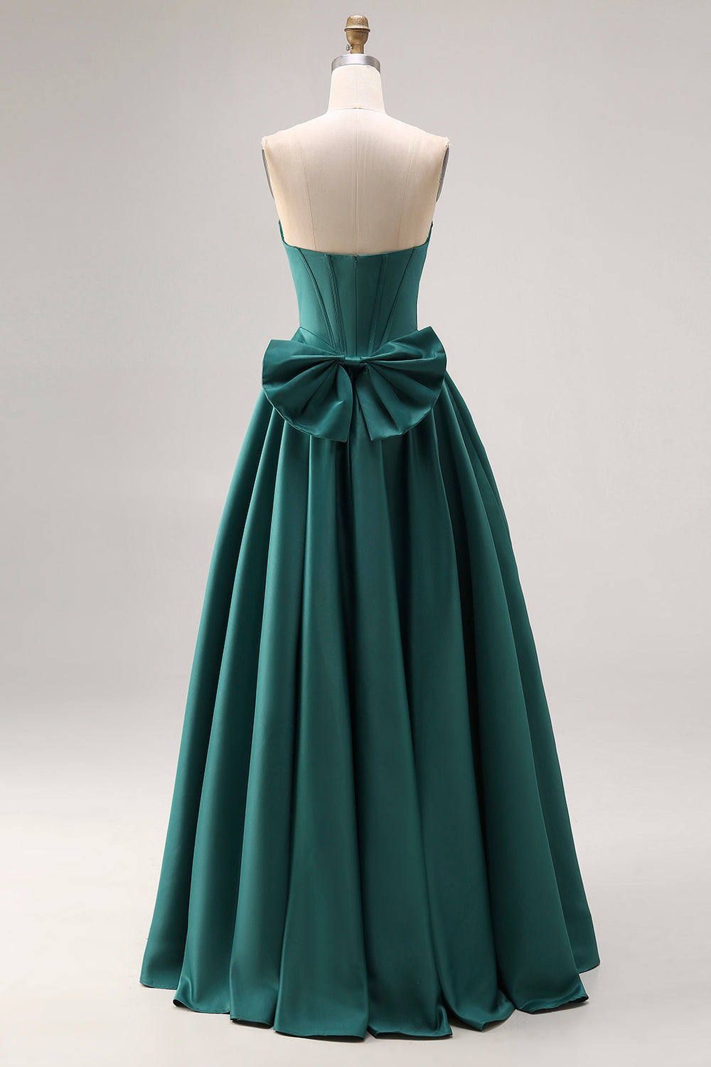 Sparkly Dark Green A-Line Sweetheart Long Prom Corset Dress with Bow