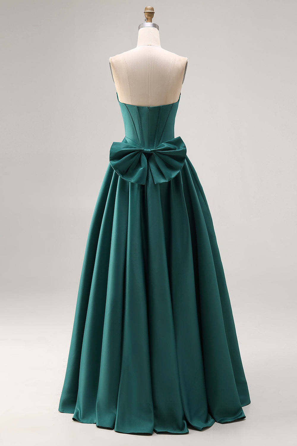 Sparkly Dark Green A-Line Sweetheart Long Prom Corset Dress with Bow