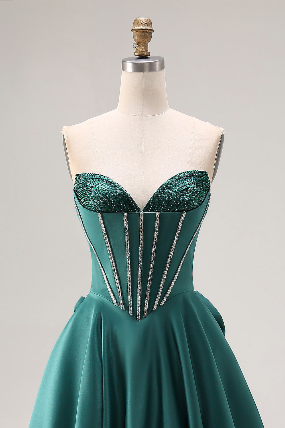 Sparkly Dark Green A-Line Sweetheart Long Prom Corset Dress with Bow