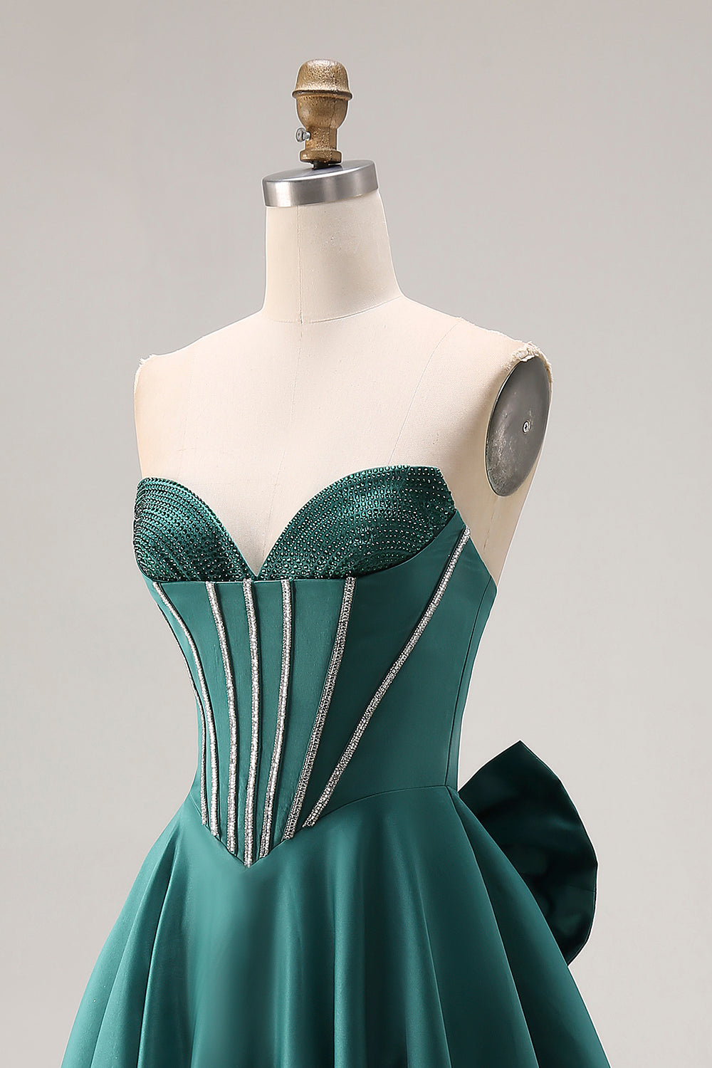 Sparkly Dark Green A-Line Sweetheart Long Prom Corset Dress with Bow