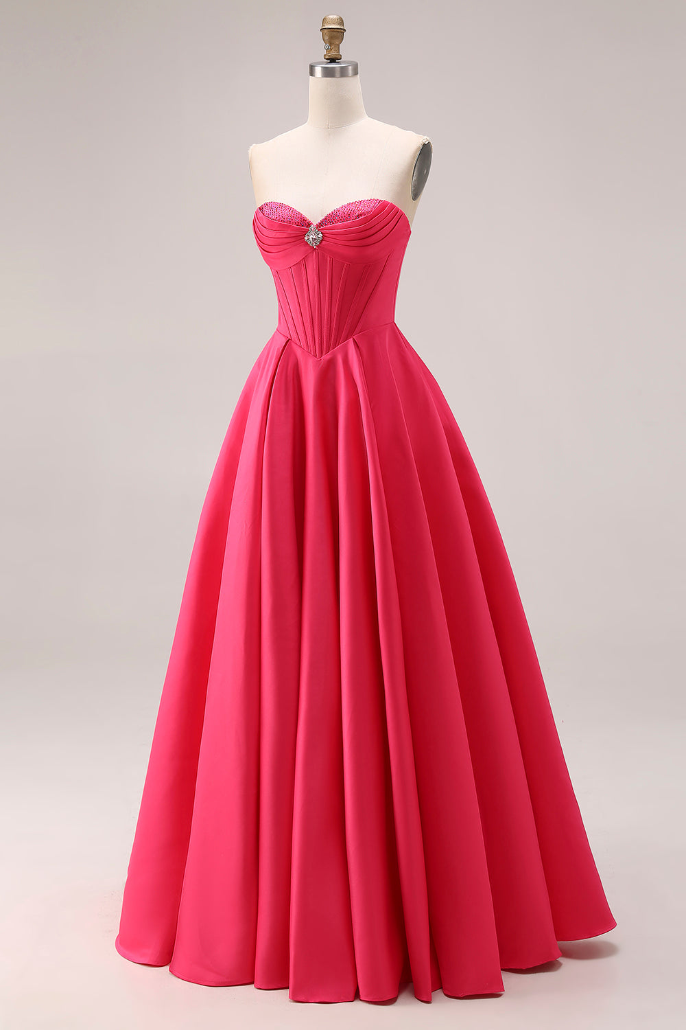 Sparkly Candy Pink A-Line Long Sweetheart Corset Prom Dress with Beading