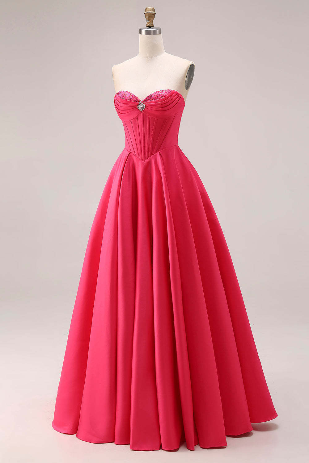 Sparkly Candy Pink A-Line Long Sweetheart Corset Prom Dress with Beading
