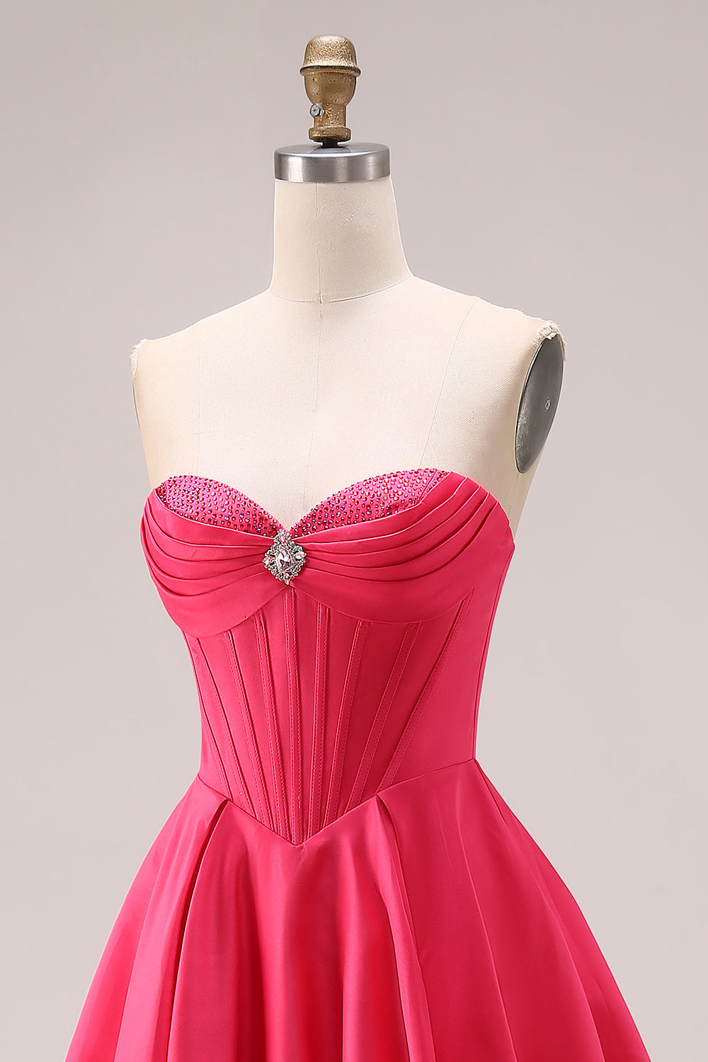 Sparkly Candy Pink A-Line Long Sweetheart Corset Prom Dress with Beading