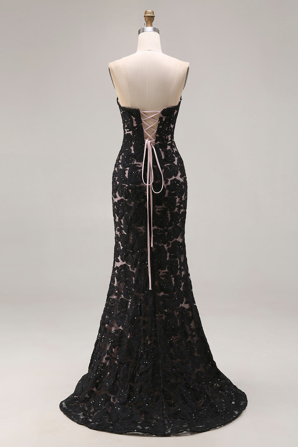 Black Mermaid Lace Strapless Long Prom Dress with Slit