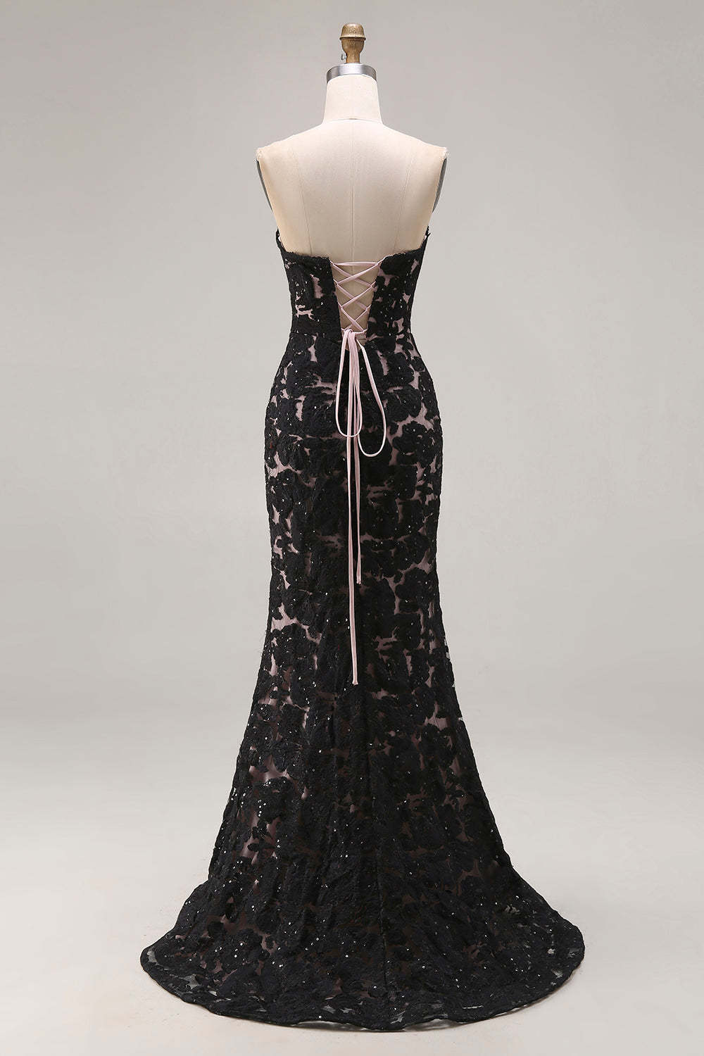 Black Mermaid Lace Strapless Long Prom Dress with Slit