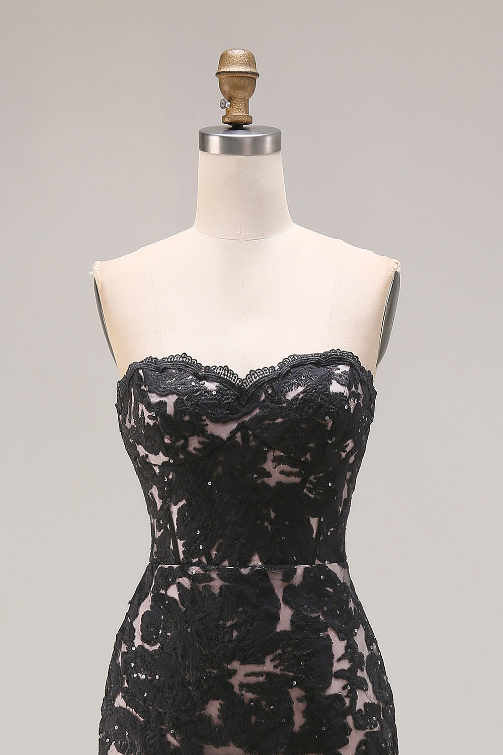 Black Mermaid Lace Strapless Long Prom Dress with Slit