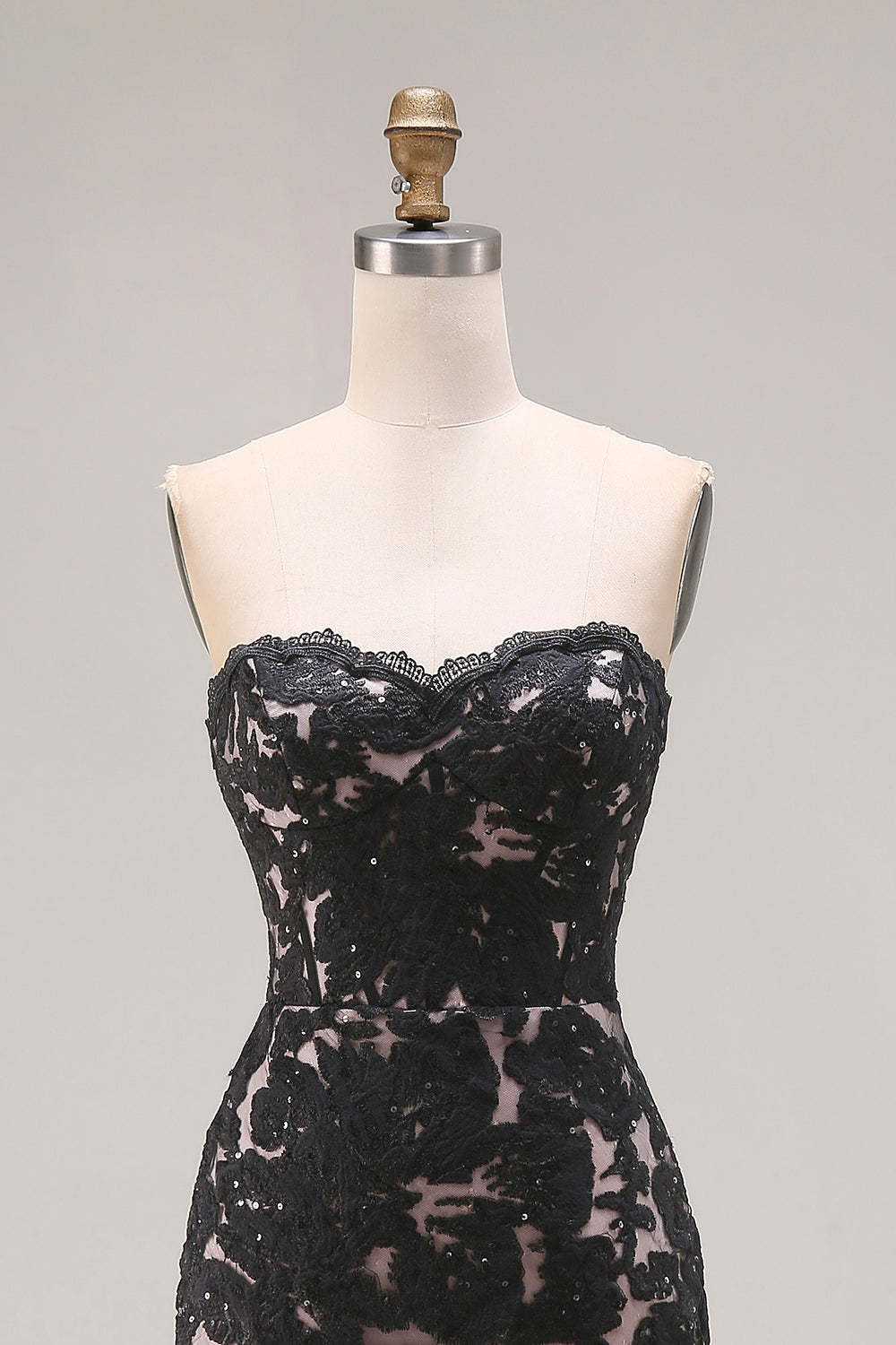 Black Mermaid Lace Strapless Long Prom Dress with Slit