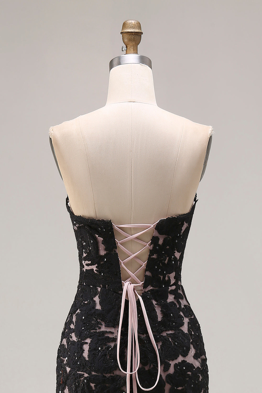 Black Mermaid Lace Strapless Long Prom Dress with Slit