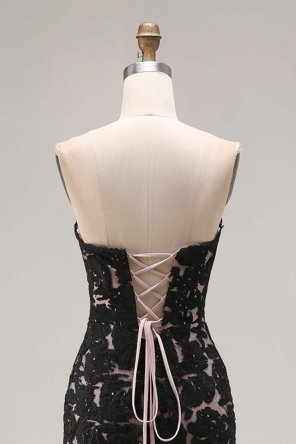 Black Mermaid Lace Strapless Long Prom Dress with Slit