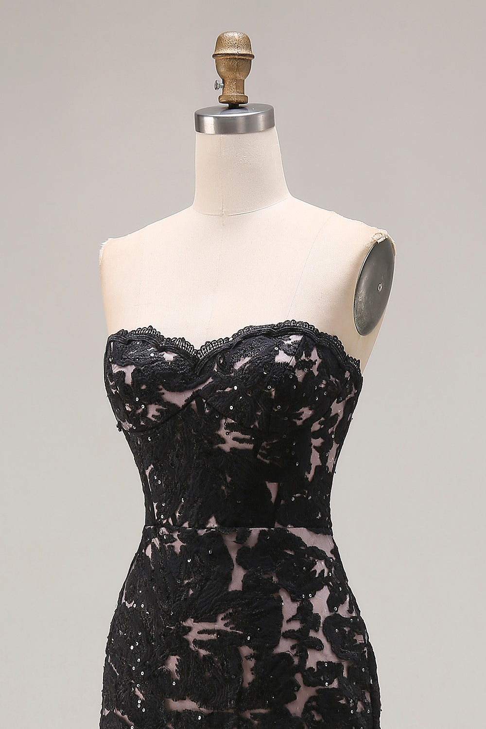 Black Mermaid Lace Strapless Long Prom Dress with Slit