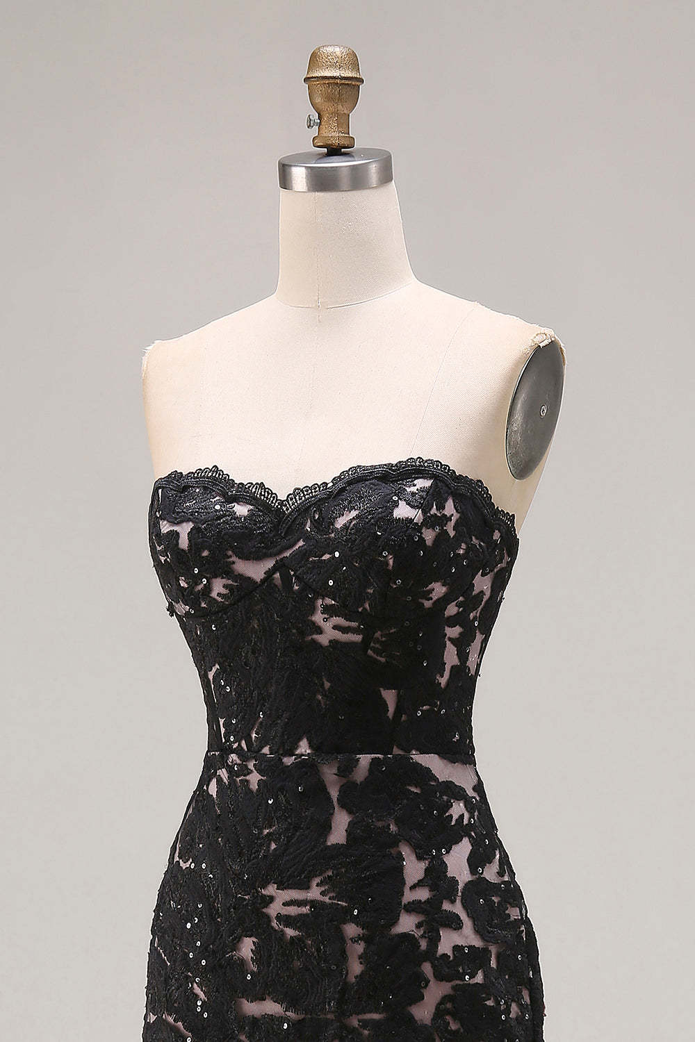 Black Mermaid Lace Strapless Long Prom Dress with Slit