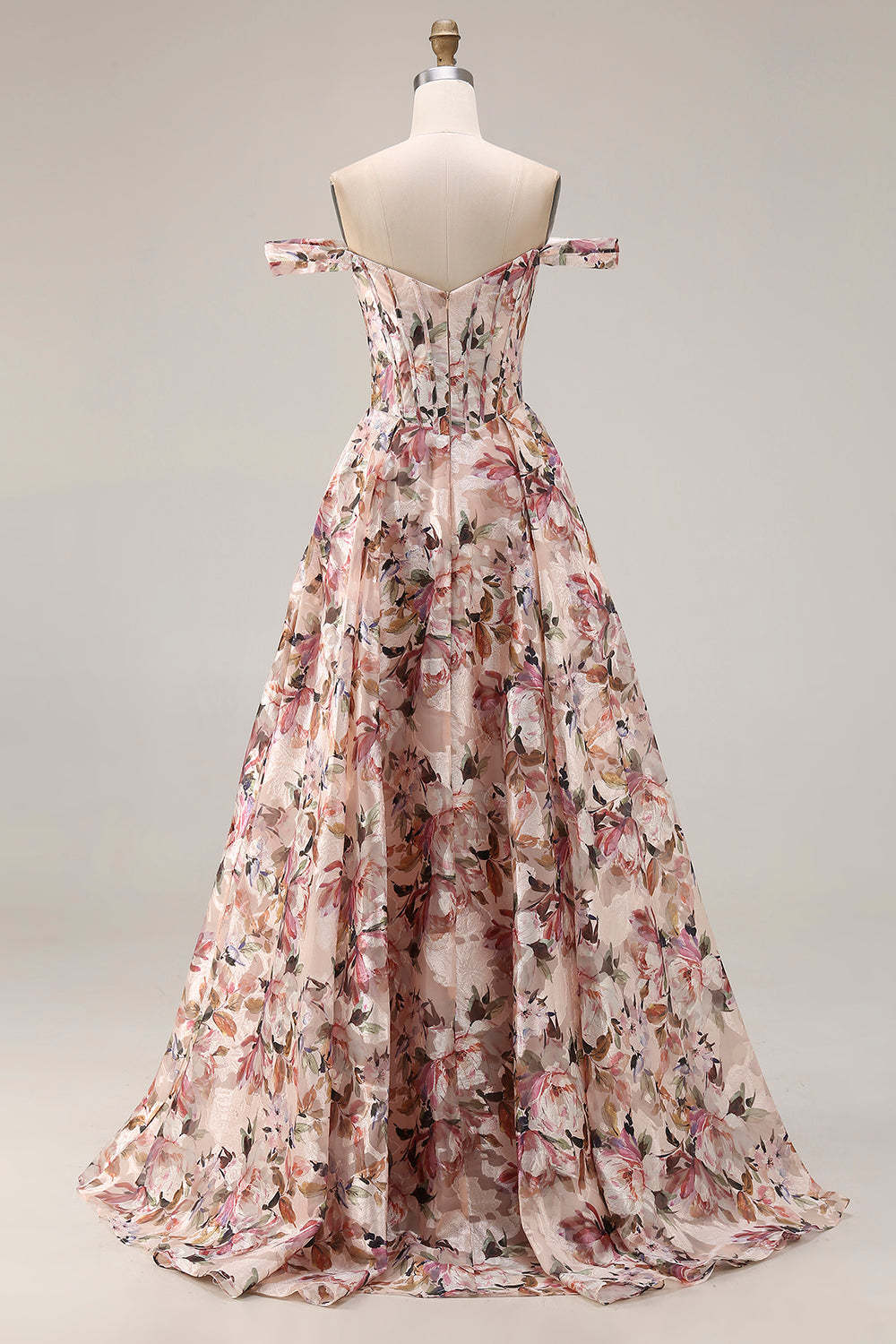 Floral Desert Rose Spaghetti Straps Maxi Corset Prom Dress