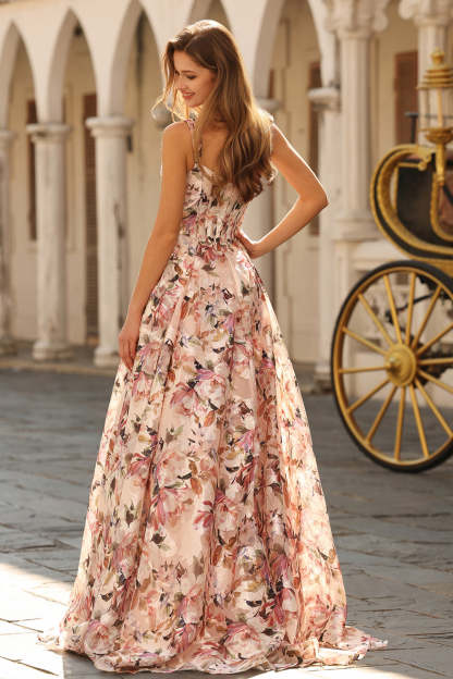 Floral Desert Rose Spaghetti Straps Maxi Corset Prom Dress