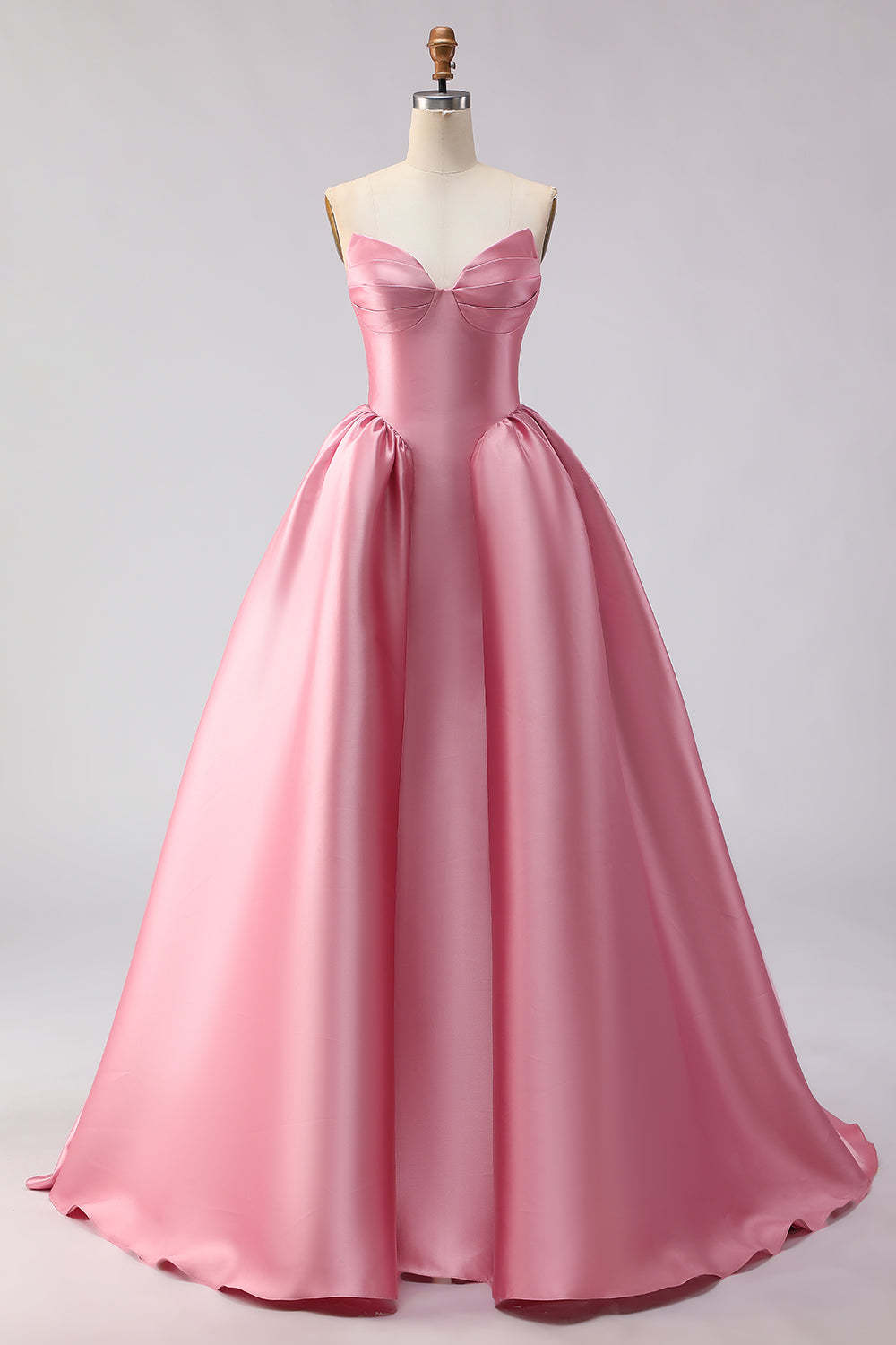 Leely Women Simple Pink Sweetheart Long Prom Dress A Line Satin Ball Gown Sweet 16 Dress