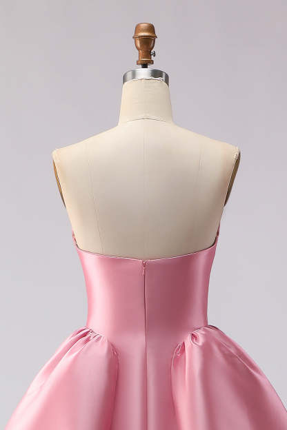 Simple Pink Satin Sweetheart A Line Long Prom Dress