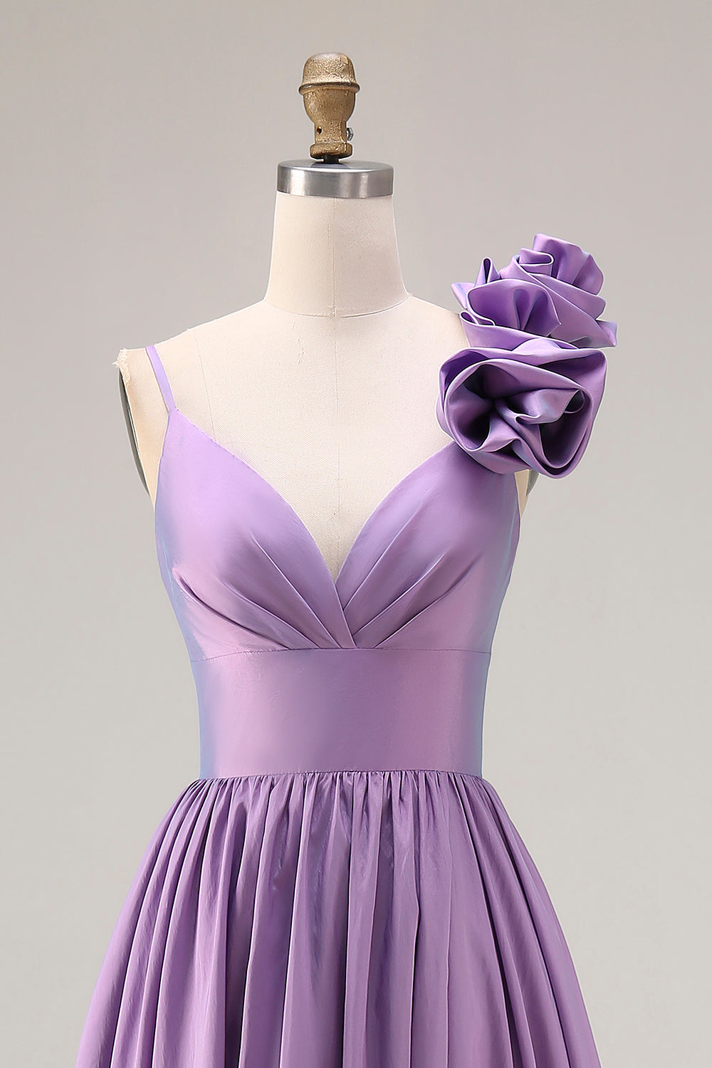 Purple Spaghetti Straps A Line Long Prom Dress with 3D Flower