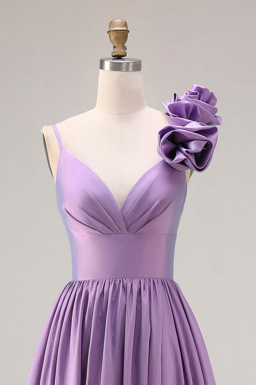 Purple Spaghetti Straps A Line Long Prom Dress with 3D Flower