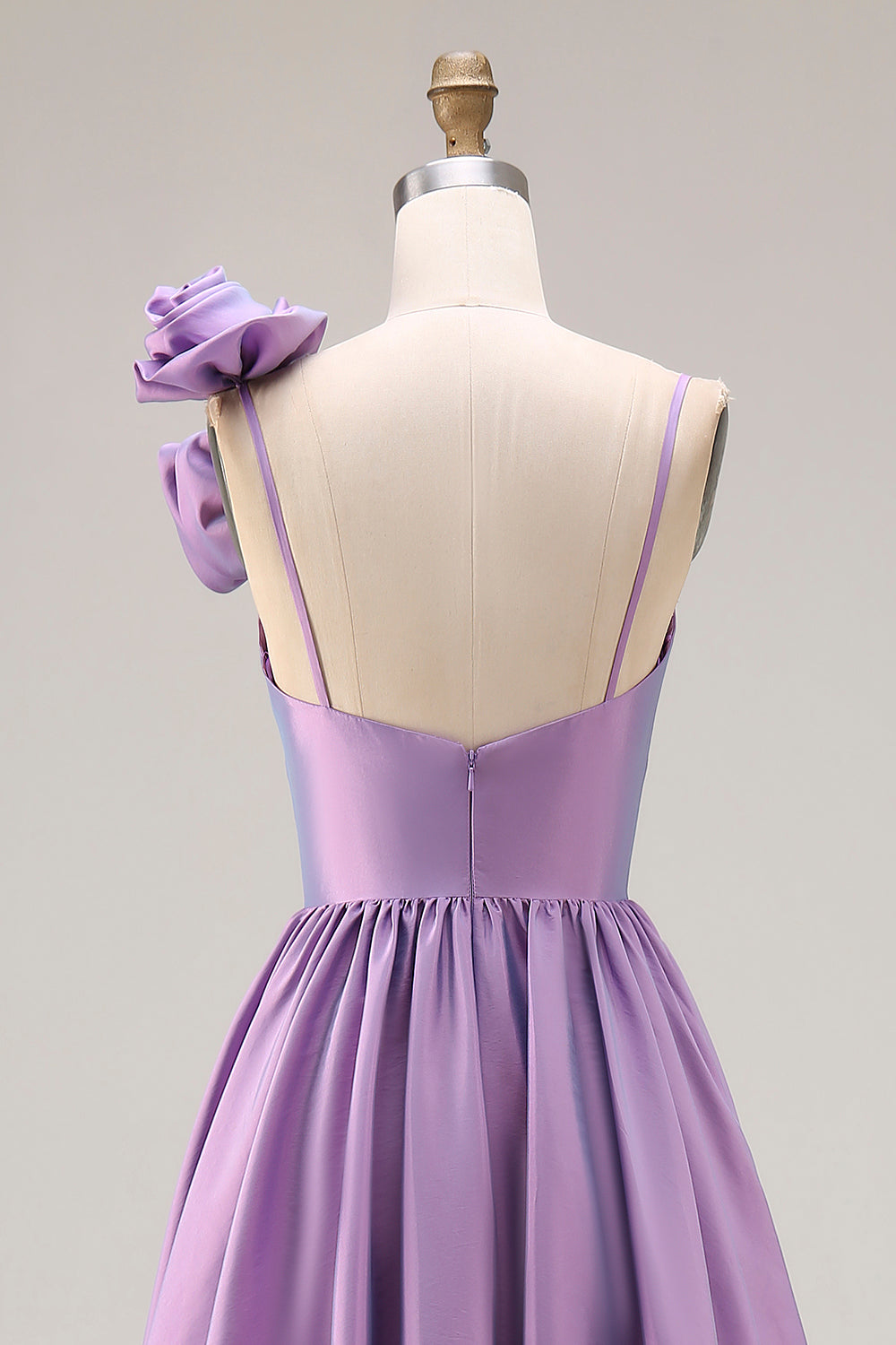 Purple Spaghetti Straps A Line Long Prom Dress with 3D Flower