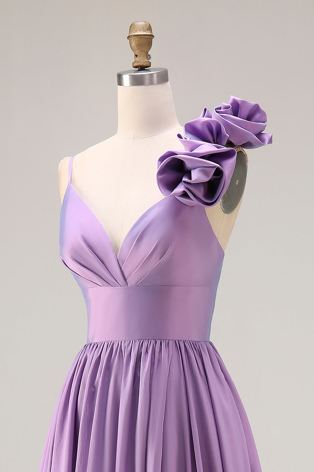 Purple Spaghetti Straps A Line Long Prom Dress with 3D Flower