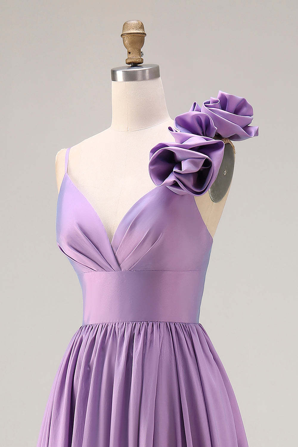 Purple Spaghetti Straps A Line Long Prom Dress with 3D Flower