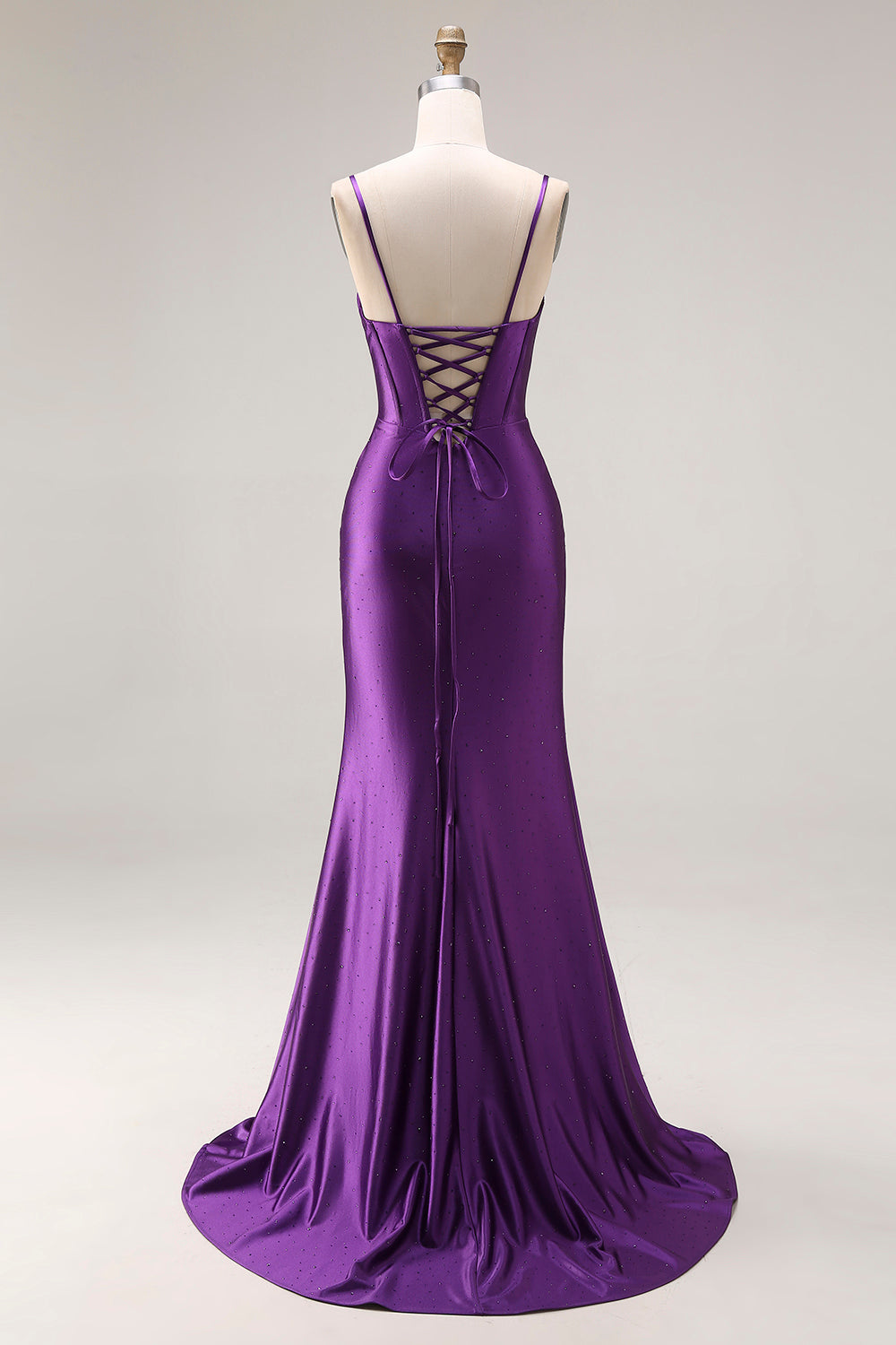 Sparkly Beaded Purple Mermaid Corset Appliqued Maxi Prom Dress with Slit