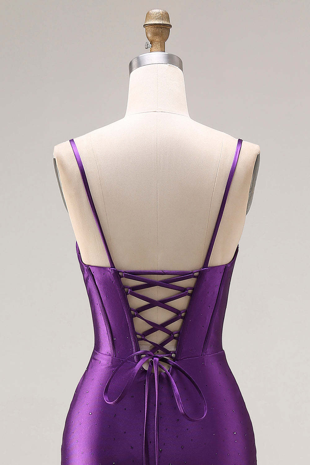 Sparkly Beaded Purple Mermaid Corset Appliqued Maxi Prom Dress with Slit