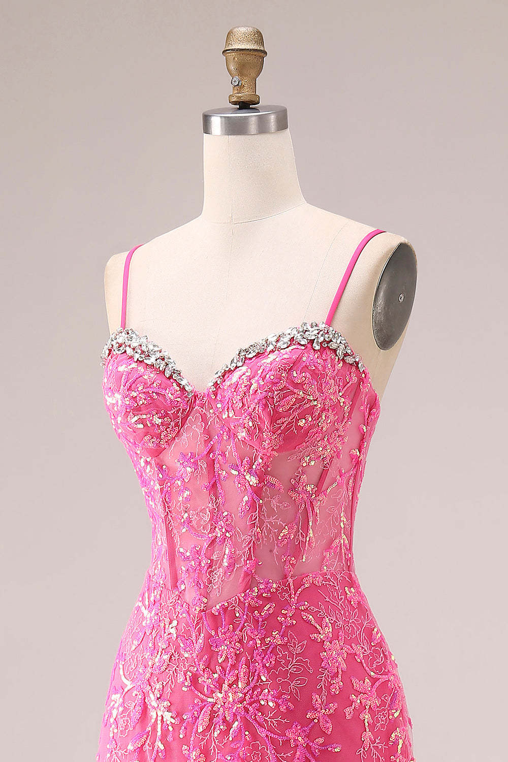 Fuchsia Mermaid Corset Appliqued Maxi Ruffled Prom Dress