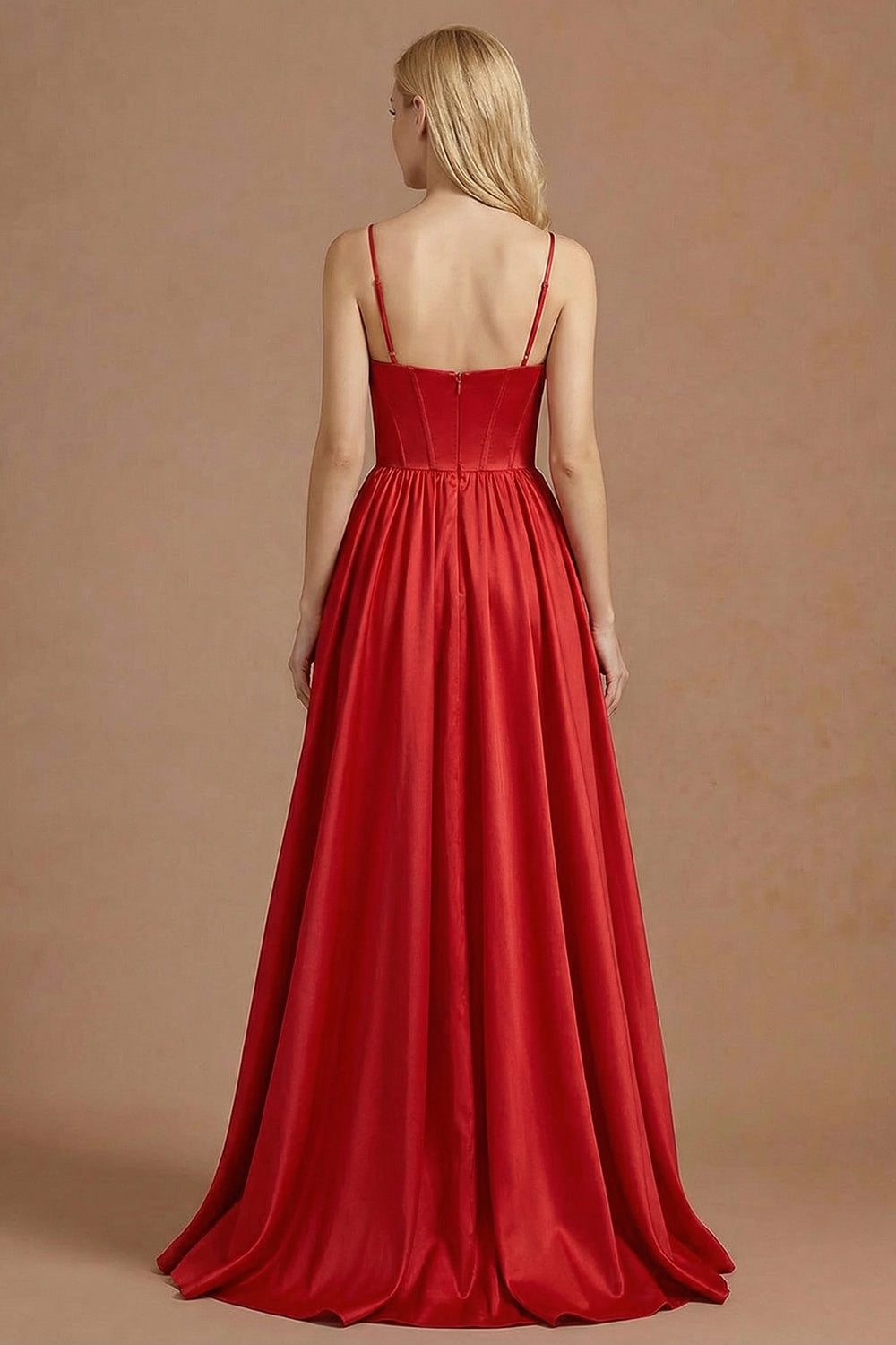Sparkly Red Beaded A Line Corset Maxi Prom Dress with Slit
