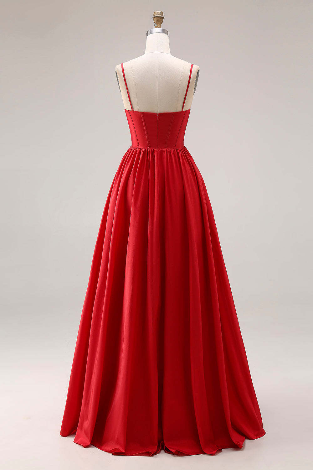 Sparkly Red Beaded A Line Corset Maxi Prom Dress with Slit